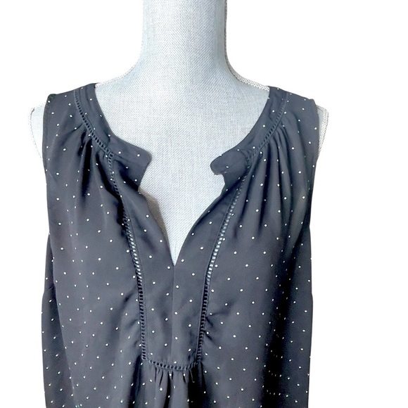 LOFT Plus Mix Media Black Sleeveless Blouse with White Dots, Polka Dots Sz 18 - Picture 6 of 10